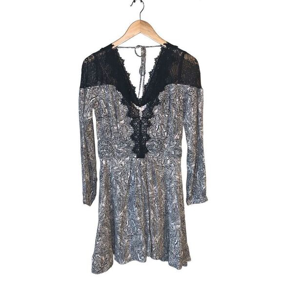 Anthropologie Black & White Lacy V-Neck Mini Dress - Picture 5 of 11